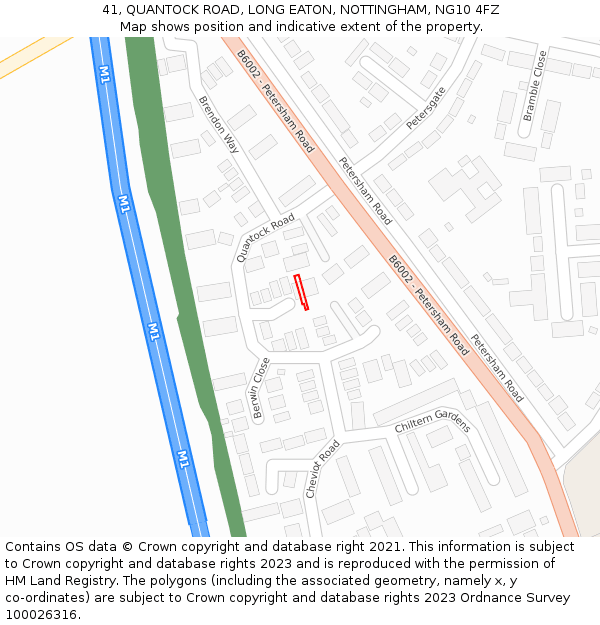 41, QUANTOCK ROAD, LONG EATON, NOTTINGHAM, NG10 4FZ: Location map and indicative extent of plot