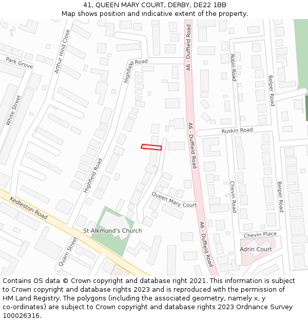 41, QUEEN MARY COURT, DERBY, DE22 1BB: Location map and indicative extent of plot