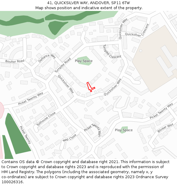 41, QUICKSILVER WAY, ANDOVER, SP11 6TW: Location map and indicative extent of plot