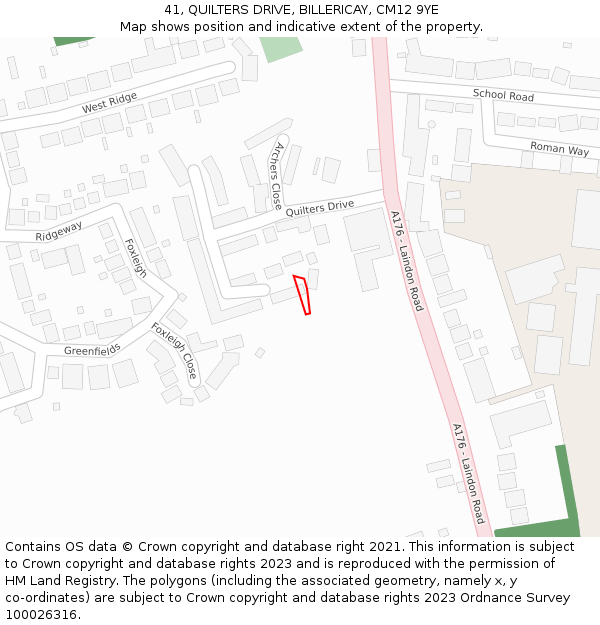 41, QUILTERS DRIVE, BILLERICAY, CM12 9YE: Location map and indicative extent of plot