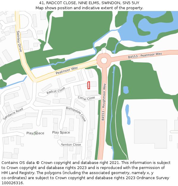 41, RADCOT CLOSE, NINE ELMS, SWINDON, SN5 5UY: Location map and indicative extent of plot