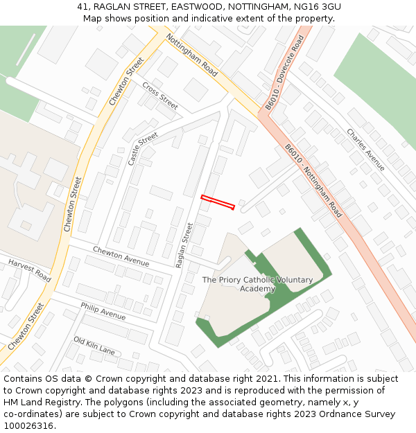 41, RAGLAN STREET, EASTWOOD, NOTTINGHAM, NG16 3GU: Location map and indicative extent of plot