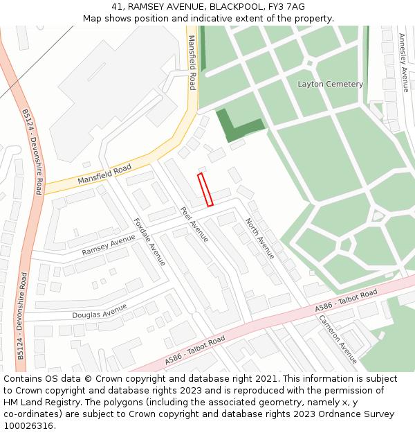 41, RAMSEY AVENUE, BLACKPOOL, FY3 7AG: Location map and indicative extent of plot