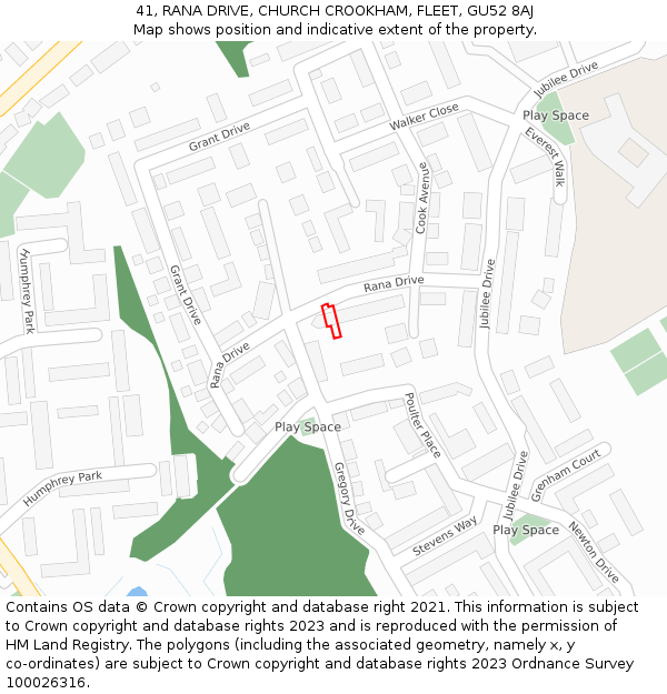 41, RANA DRIVE, CHURCH CROOKHAM, FLEET, GU52 8AJ: Location map and indicative extent of plot