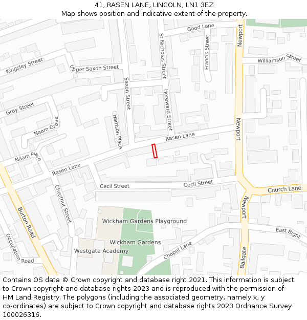 41, RASEN LANE, LINCOLN, LN1 3EZ: Location map and indicative extent of plot