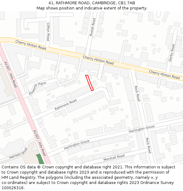 41, RATHMORE ROAD, CAMBRIDGE, CB1 7AB: Location map and indicative extent of plot