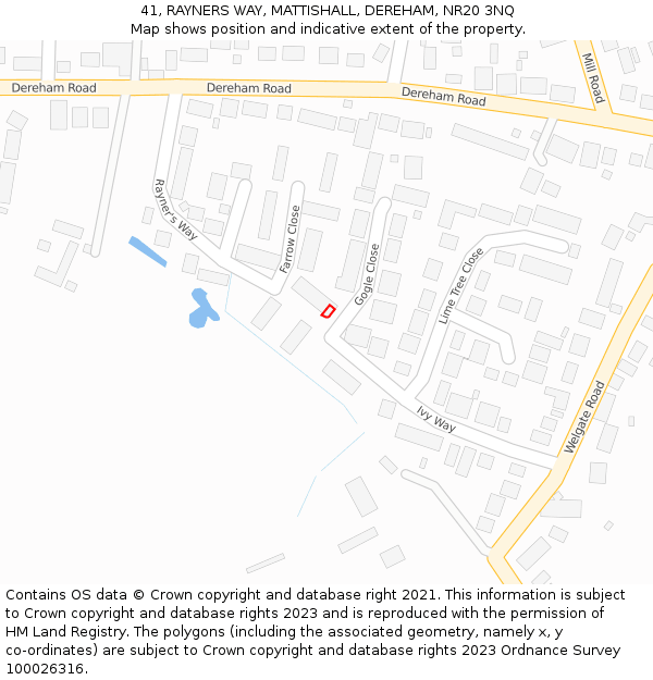 41, RAYNERS WAY, MATTISHALL, DEREHAM, NR20 3NQ: Location map and indicative extent of plot