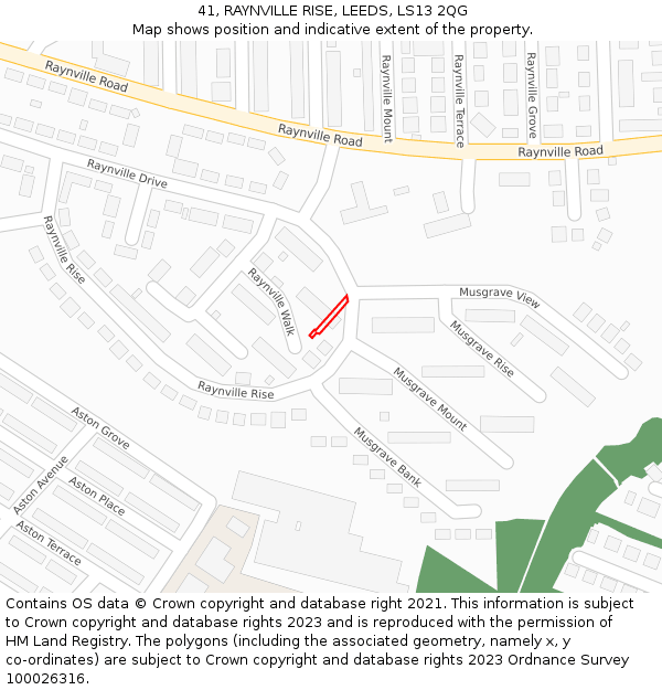 41, RAYNVILLE RISE, LEEDS, LS13 2QG: Location map and indicative extent of plot