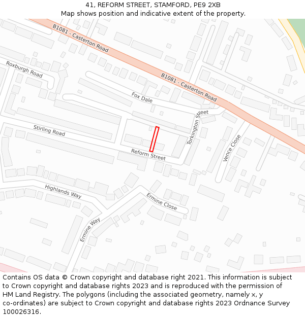 41, REFORM STREET, STAMFORD, PE9 2XB: Location map and indicative extent of plot
