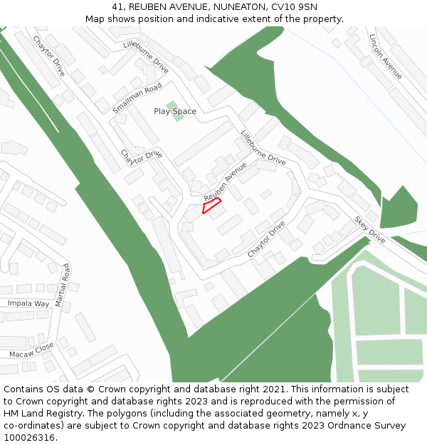 41, REUBEN AVENUE, NUNEATON, CV10 9SN: Location map and indicative extent of plot