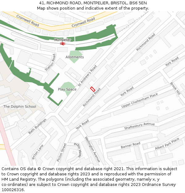 41, RICHMOND ROAD, MONTPELIER, BRISTOL, BS6 5EN: Location map and indicative extent of plot