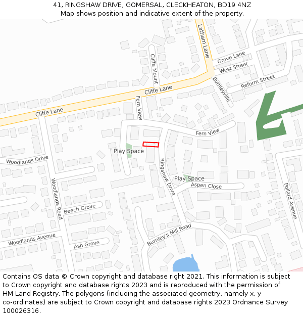 41, RINGSHAW DRIVE, GOMERSAL, CLECKHEATON, BD19 4NZ: Location map and indicative extent of plot