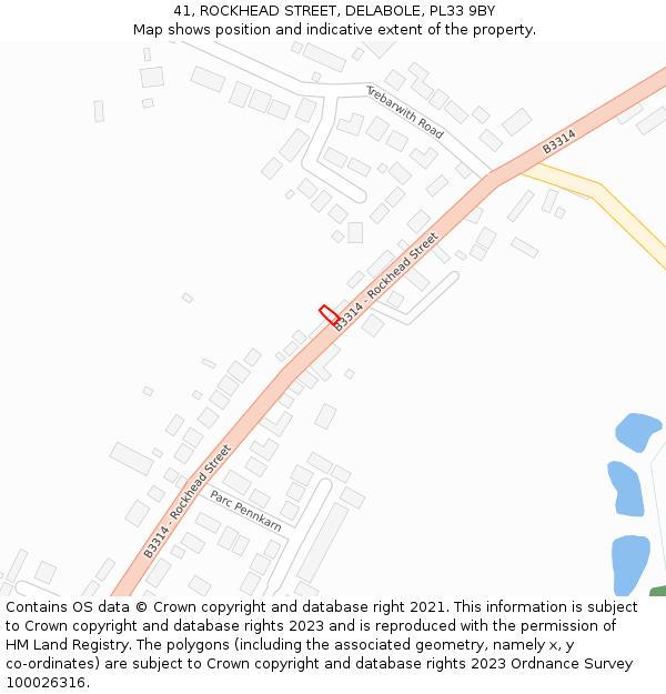 41, ROCKHEAD STREET, DELABOLE, PL33 9BY: Location map and indicative extent of plot