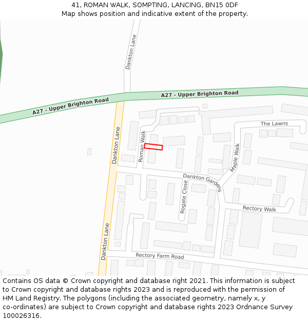 41, ROMAN WALK, SOMPTING, LANCING, BN15 0DF: Location map and indicative extent of plot