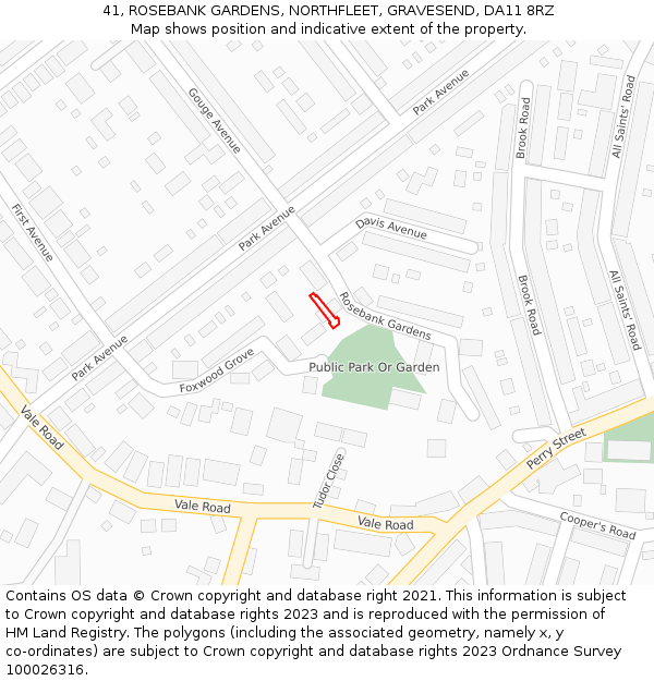 41, ROSEBANK GARDENS, NORTHFLEET, GRAVESEND, DA11 8RZ: Location map and indicative extent of plot