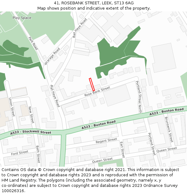 41, ROSEBANK STREET, LEEK, ST13 6AG: Location map and indicative extent of plot