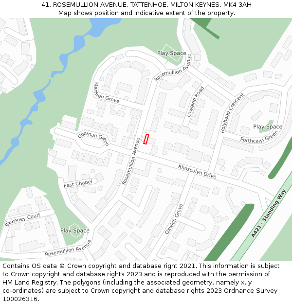 41, ROSEMULLION AVENUE, TATTENHOE, MILTON KEYNES, MK4 3AH: Location map and indicative extent of plot