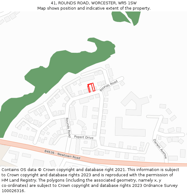 41, ROUNDS ROAD, WORCESTER, WR5 1SW: Location map and indicative extent of plot