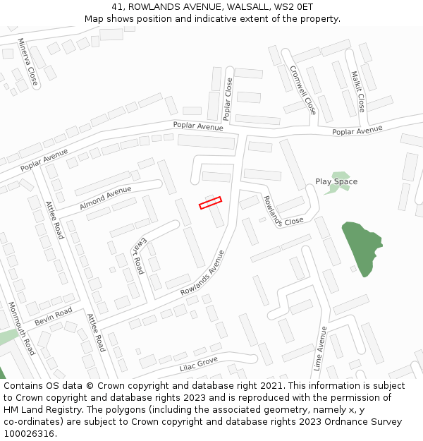 41, ROWLANDS AVENUE, WALSALL, WS2 0ET: Location map and indicative extent of plot