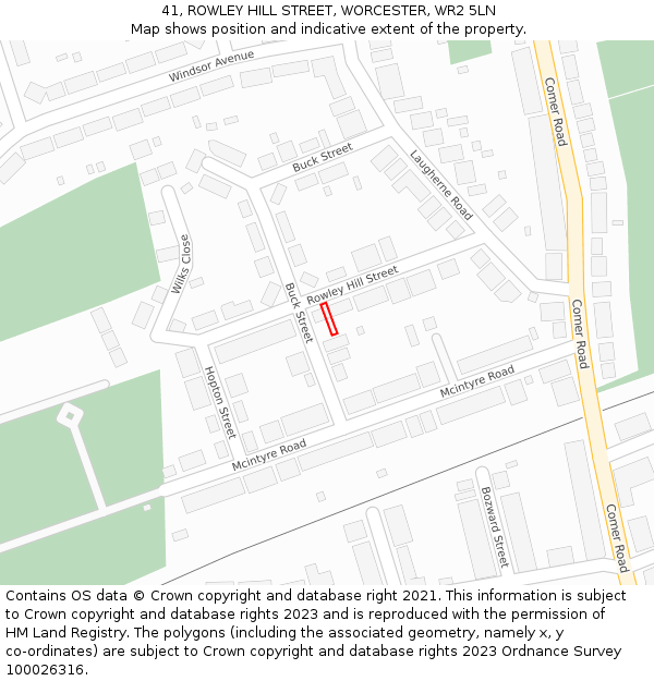 41, ROWLEY HILL STREET, WORCESTER, WR2 5LN: Location map and indicative extent of plot