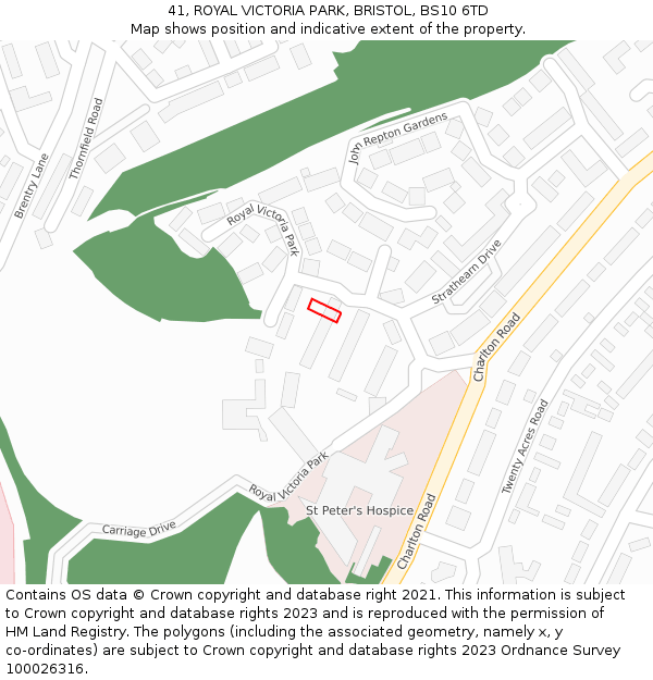 41, ROYAL VICTORIA PARK, BRISTOL, BS10 6TD: Location map and indicative extent of plot