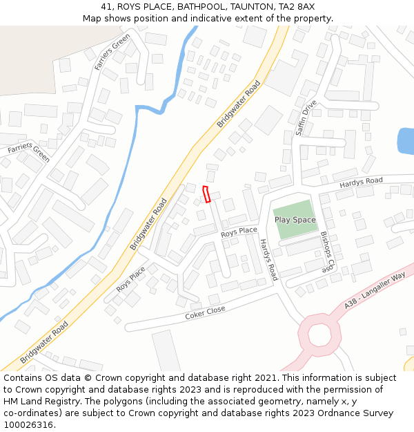 41, ROYS PLACE, BATHPOOL, TAUNTON, TA2 8AX: Location map and indicative extent of plot
