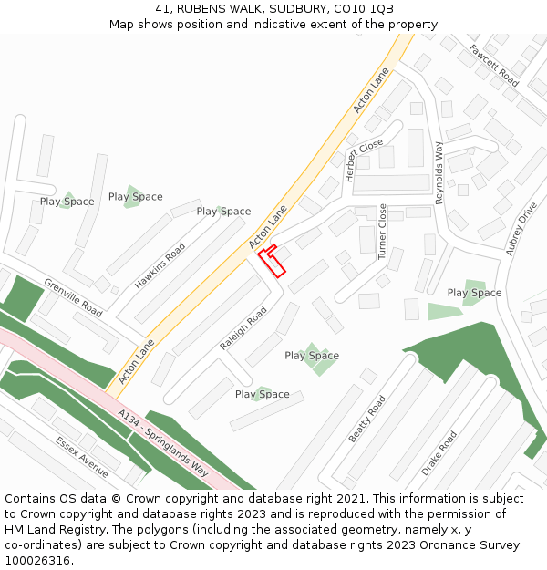 41, RUBENS WALK, SUDBURY, CO10 1QB: Location map and indicative extent of plot
