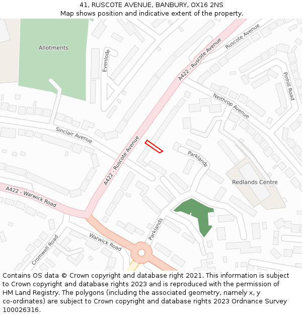 41, RUSCOTE AVENUE, BANBURY, OX16 2NS: Location map and indicative extent of plot