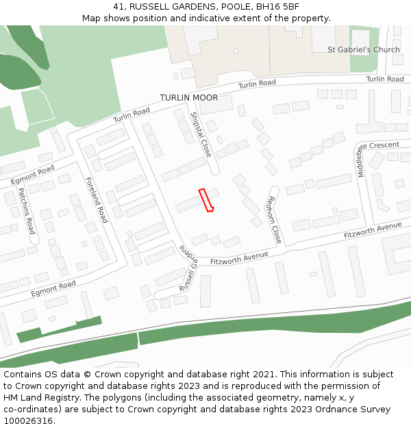 41, RUSSELL GARDENS, POOLE, BH16 5BF: Location map and indicative extent of plot