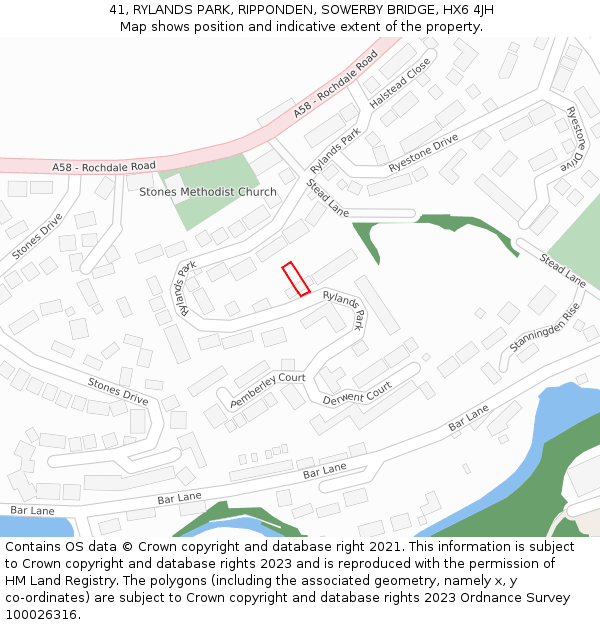 41, RYLANDS PARK, RIPPONDEN, SOWERBY BRIDGE, HX6 4JH: Location map and indicative extent of plot