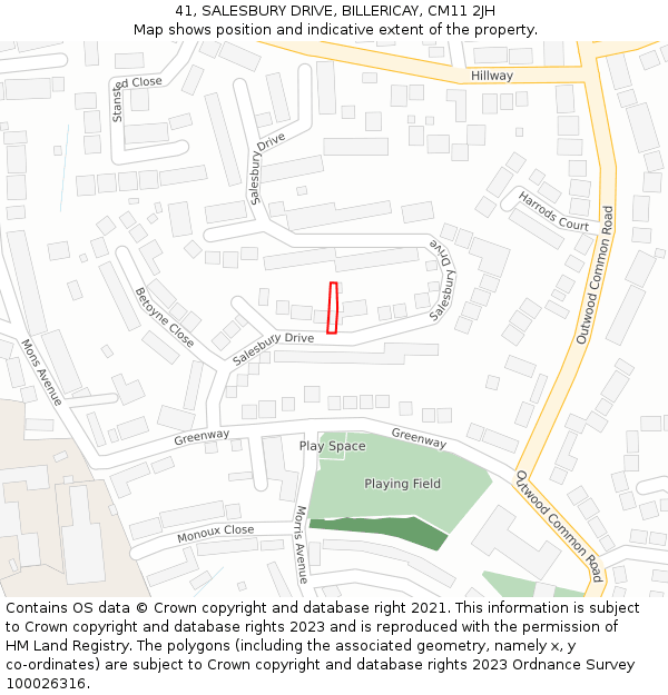 41, SALESBURY DRIVE, BILLERICAY, CM11 2JH: Location map and indicative extent of plot