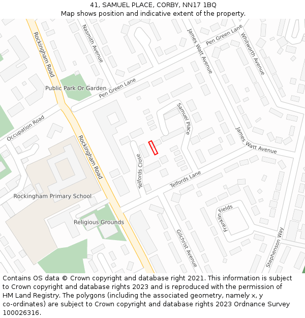 41, SAMUEL PLACE, CORBY, NN17 1BQ: Location map and indicative extent of plot