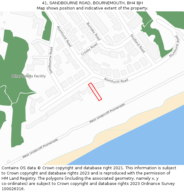 41, SANDBOURNE ROAD, BOURNEMOUTH, BH4 8JH: Location map and indicative extent of plot