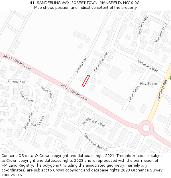 41, SANDERLING WAY, FOREST TOWN, MANSFIELD, NG19 0GL: Location map and indicative extent of plot