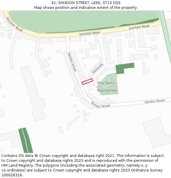 41, SANDON STREET, LEEK, ST13 5QS: Location map and indicative extent of plot