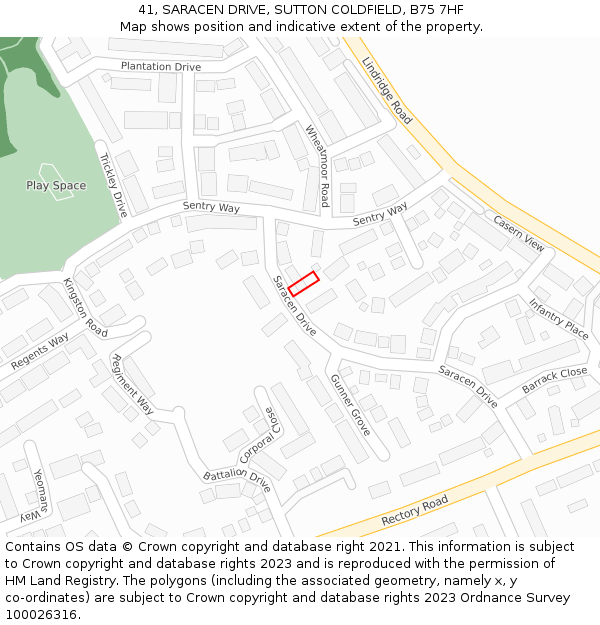 41, SARACEN DRIVE, SUTTON COLDFIELD, B75 7HF: Location map and indicative extent of plot