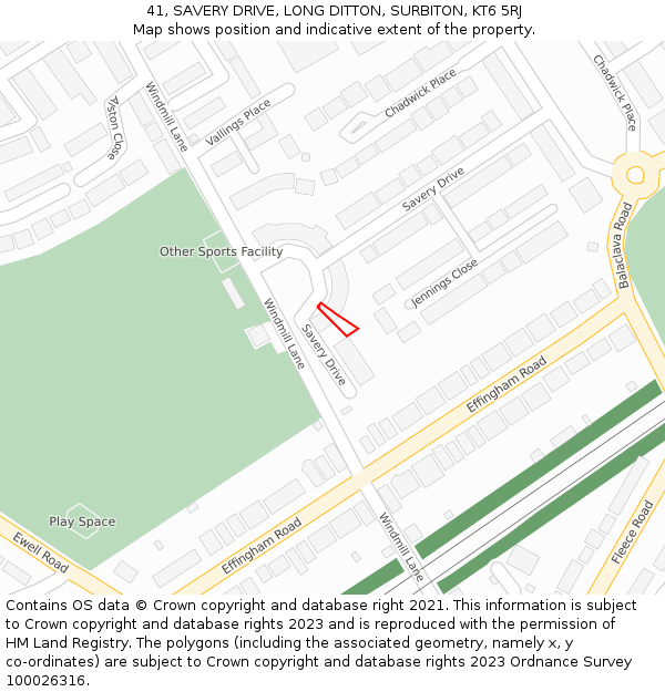 41, SAVERY DRIVE, LONG DITTON, SURBITON, KT6 5RJ: Location map and indicative extent of plot