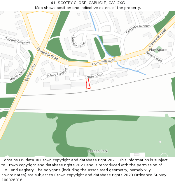 41, SCOTBY CLOSE, CARLISLE, CA1 2XG: Location map and indicative extent of plot