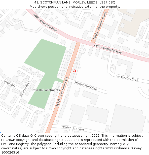 41, SCOTCHMAN LANE, MORLEY, LEEDS, LS27 0BQ: Location map and indicative extent of plot