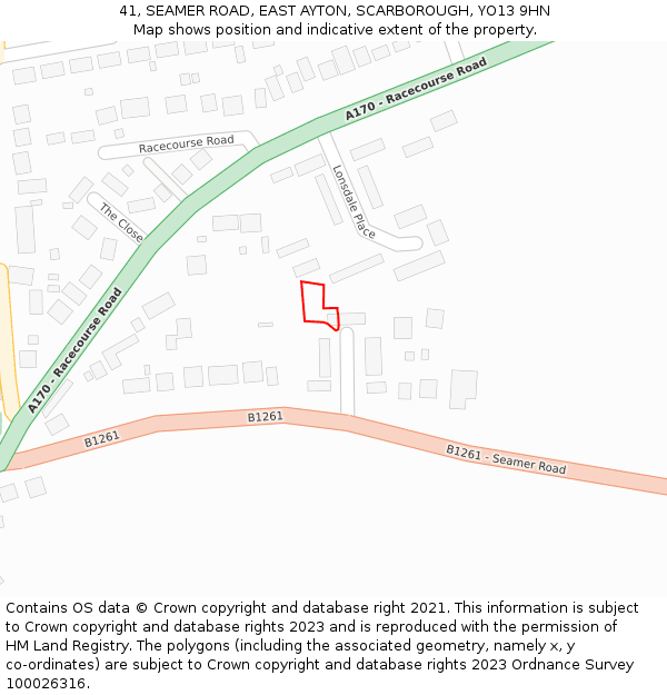41, SEAMER ROAD, EAST AYTON, SCARBOROUGH, YO13 9HN: Location map and indicative extent of plot