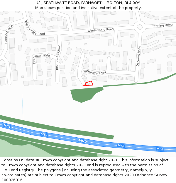 41, SEATHWAITE ROAD, FARNWORTH, BOLTON, BL4 0QY: Location map and indicative extent of plot