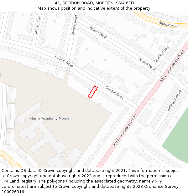 41, SEDDON ROAD, MORDEN, SM4 6ED: Location map and indicative extent of plot