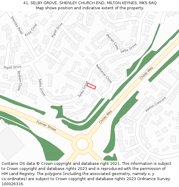 41, SELBY GROVE, SHENLEY CHURCH END, MILTON KEYNES, MK5 6AQ: Location map and indicative extent of plot