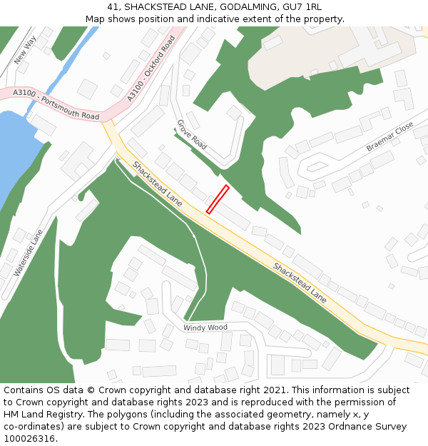 41, SHACKSTEAD LANE, GODALMING, GU7 1RL: Location map and indicative extent of plot