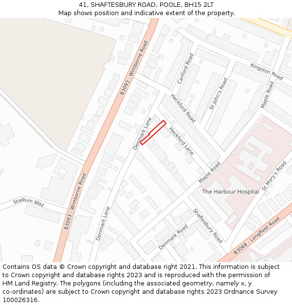 41, SHAFTESBURY ROAD, POOLE, BH15 2LT: Location map and indicative extent of plot