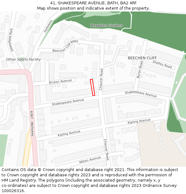 41, SHAKESPEARE AVENUE, BATH, BA2 4RF: Location map and indicative extent of plot