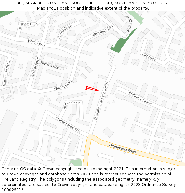 41, SHAMBLEHURST LANE SOUTH, HEDGE END, SOUTHAMPTON, SO30 2FN: Location map and indicative extent of plot