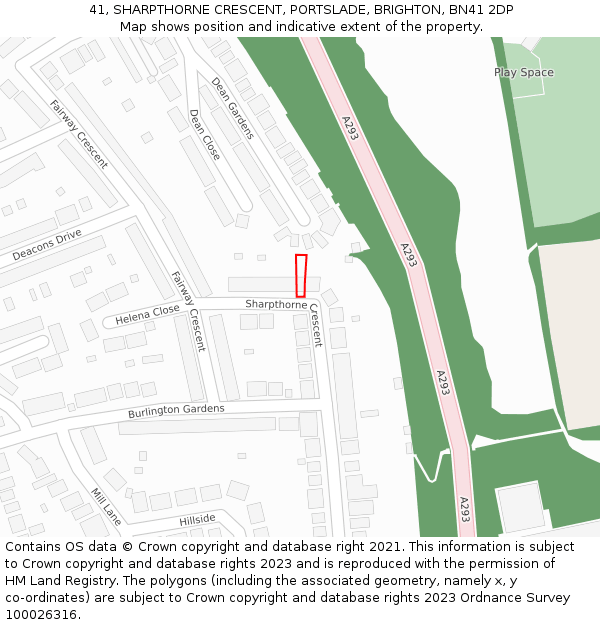 41, SHARPTHORNE CRESCENT, PORTSLADE, BRIGHTON, BN41 2DP: Location map and indicative extent of plot
