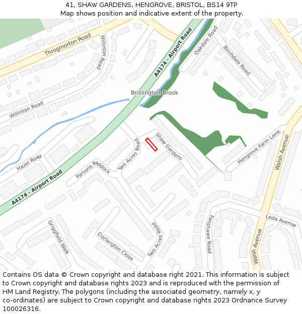 41, SHAW GARDENS, HENGROVE, BRISTOL, BS14 9TP: Location map and indicative extent of plot