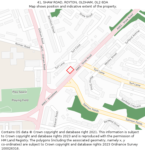 41, SHAW ROAD, ROYTON, OLDHAM, OL2 6DA: Location map and indicative extent of plot